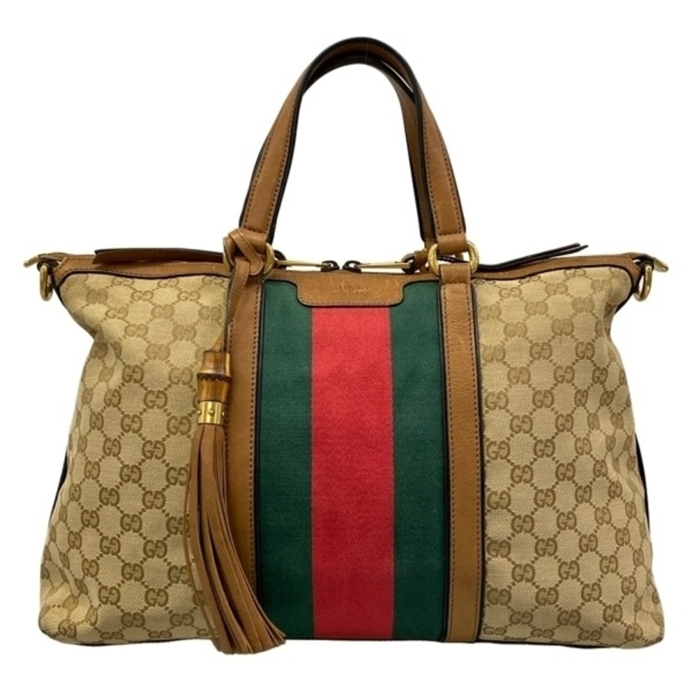 Gucci Handbag GG Sherry Web Leather Brown Red Multi Bag